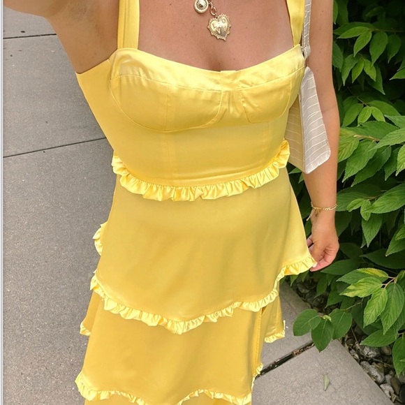 NWT.  Show Me Your MuMu Yellow Ruched Slit Sundress #112 - Picture 2 of 6